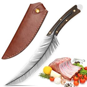 Qulajoy Viking Knife - 13.8 Inch Full Tang Boning Knife With 8.5 Inch Feather Blade & Leather Sheath - Sharp Hand-Forged 7Cr17MOV Real Carbon Steel