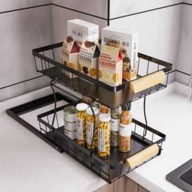 Under Sink Rack, 2nd Floor Bathroom, Kitchen, Pull-Out Metal Shelf Storage Rack, Black