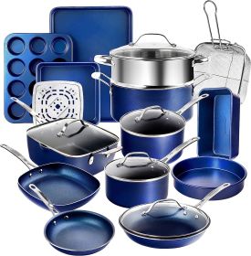 Classic Blue 20-Piece Aluminum Ultra Durable Nonstick Diamond Studded Cookware and Bakeware Set