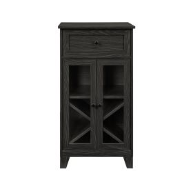 Classic Glass-Door Bar Cabinet with Bottle Storage – Graphite