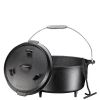 Pre-seasoned Cast Iron Dutch Oven with Flanged Iron Lid for Campfire or Fireplace Cooking; Flat Bottom 8-qt